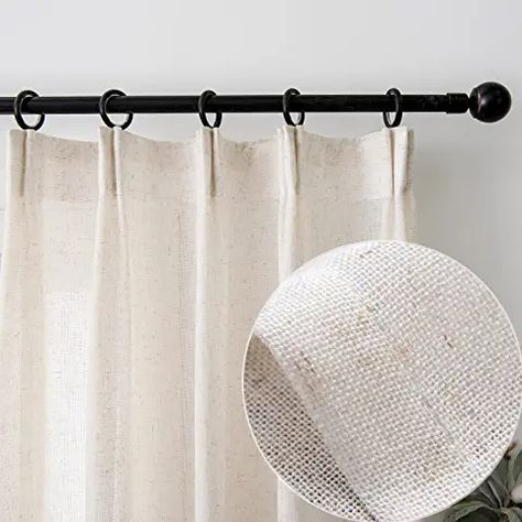 Industrial Farmhouse Curtain Ideas, Amazon White Drapes, Oatmeal Curtains Living Room, Faux Linen Curtains, Neutral Curtain Ideas, Modern Country Window Treatments, Curtains With Cream Couch, Natural Linen Curtains Living Room, Modern Farmhouse Drapes