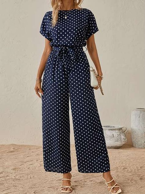 Pattern Jumpsuit, Plus Size Summer Casual, Polka Dot Jumpsuit, Jumpsuit Elegant, Jumpsuit Pattern, Short Sleeve Jumpsuits, Belted Shorts, Plus Size Jumpsuit, One Piece Outfit