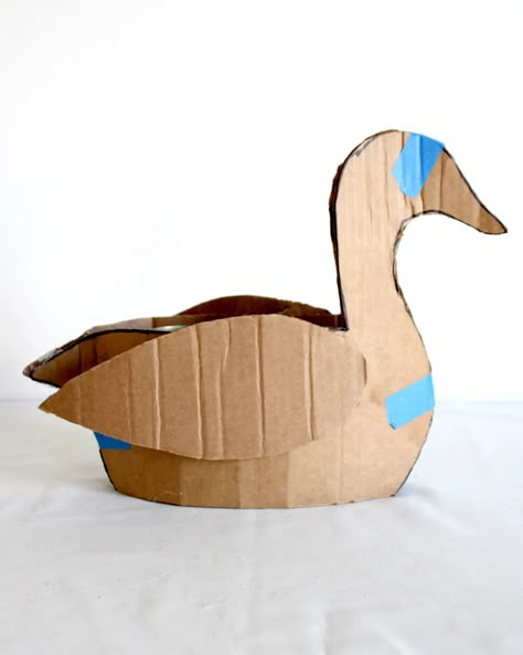 Upcycled Tin Can Mama Duck Vase (or Mother Goose, You Decide!) - Tonality Designs Paper Mache Duck Diy, 3d Duck Craft, Duck Art And Craft, Cardboard Box Animals, Paper Mache Goose, Paper Mache Duck, Cardboard Paper Mache, Goose Decor, Cardboard Art Projects