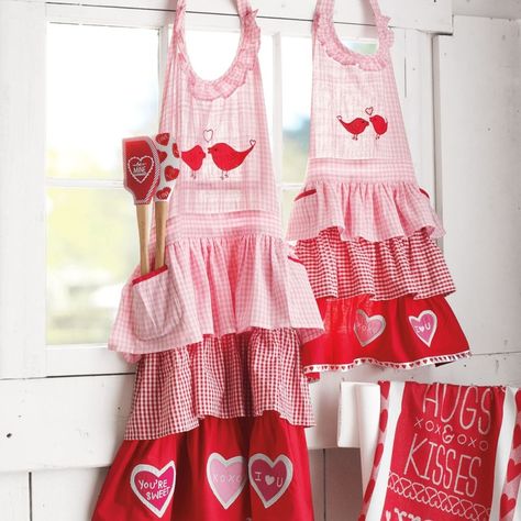 valentine aprons | Valentine’s Aprons | Sur La Table. So cute! | Aprons Valentine Apron Ideas, Apron Ideas, Childrens Aprons, Sewing Aprons, My Funny Valentine, Aprons Patterns, Saint Valentine, Apron Designs, Sewing Studio