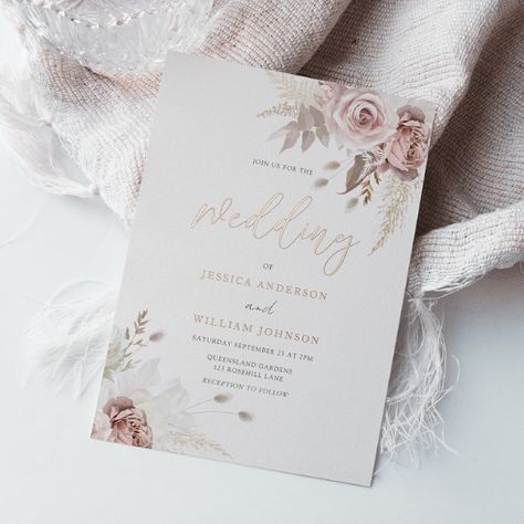 Divine Blush Dusty Rose Floral Wedding Rose Gold Foil Invitation Dusty Pink Wedding Invitations, Rose Gold Foil Invitations, Wedding Rose Gold, Rose Gold Wedding Invitations, Rose Gold Invitations, Wedding Blush, Gold Foil Wedding Invitations, Gold Foil Invitation, Wedding Rose