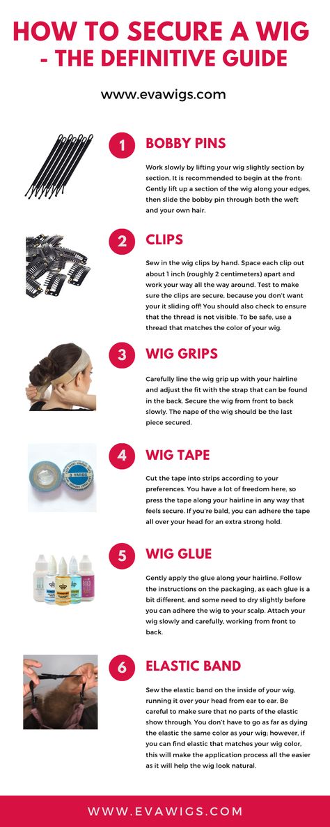 How to secure a wig with bobby pins, clips, wig grips, wig tape, with got2b glued or Bold Hold glue, how to secure a wig with elastic band...... All the information included in this article: https://www.evawigs.com/blog/how-to-secure-a-wig-the-definitive-guide.html #howtosecureawig #howtoapplyawig #wigapplication #howtoputonawig How To Put On A Wig, Wig Foundation, Natural Hair Journey Tips, Wig Tips, Hair Journey Tips, Wig Installation, Curl Wig, Got2b Glued, Wig Care