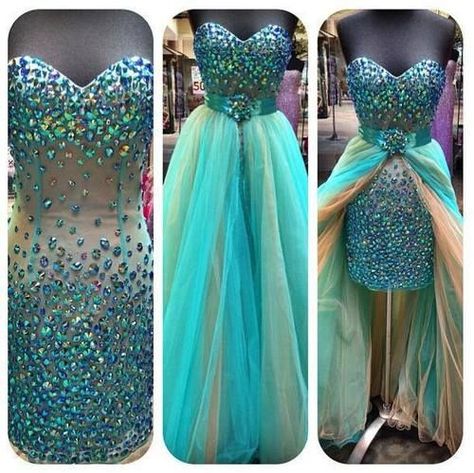 Bello vestido que además de ser largo se le quita la falda y se asé corto Turquoise Homecoming Dresses, Removable Skirt, Green Champagne, Prom Dress 2014, Tulle Homecoming Dress, 2014 Dresses, Unique Prom Dresses, Piece Prom Dress, Sweet 16 Dresses