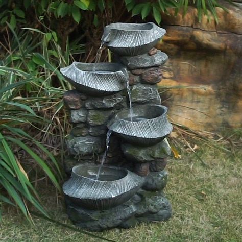 Rock Bowl, Stone Water Fountain, Rock Fountain, Small Basin, Outdoor Water Feature, Rock Waterfall, Fountain Design, Outdoor Stone, Fountain Feature