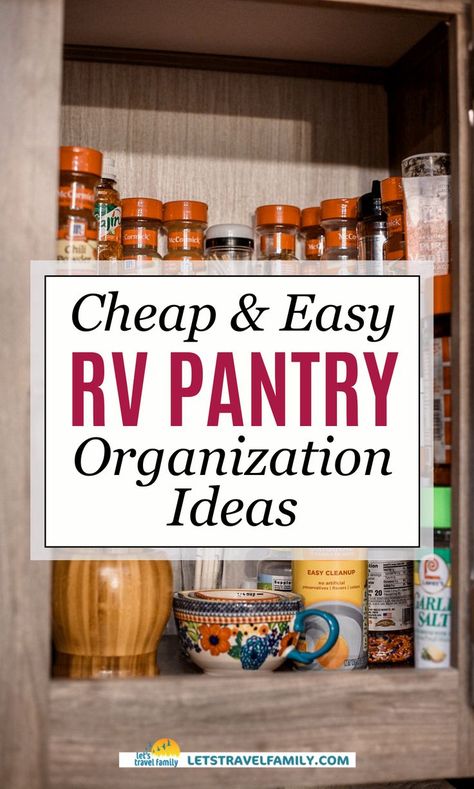 Want to keep your RV pantry clutter-free, accessible and neat overall? Check out our RV pantry organization ideas that don't break the bank! In this post, we reveal our top RV pantry storage ideas and hacks to streamline and maximize your RV kitchen space. Make full time RV living more convenient, comfortable and efficient with these cheap and easy RV organization ideas! Rv Pantry Organization, Rv Pantry Storage, Organize Rv, Rv Pantry, Rv Organization Ideas, Rv Hack, Rv Kitchen Organization, Camper Storage Ideas Travel Trailers, Pantry Storage Ideas