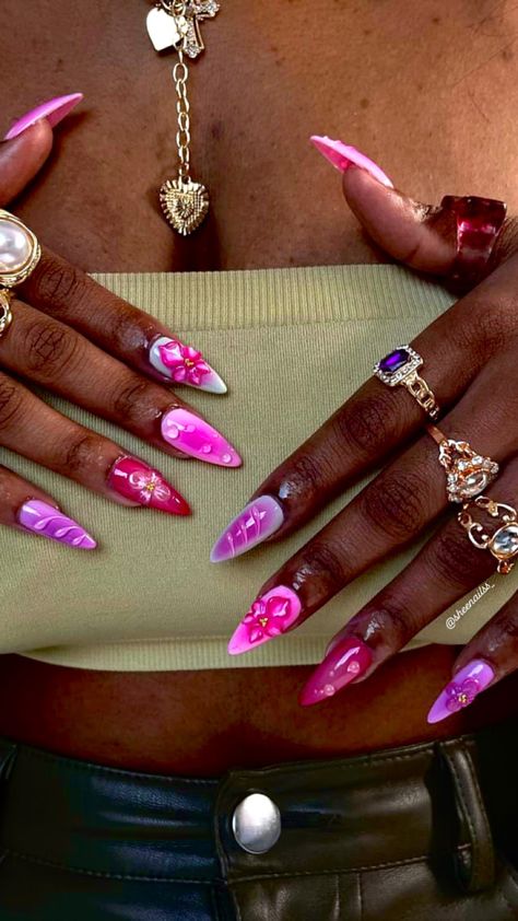 #orchidnails #nails #nailart #holiday #aesthetic #blackgirl Orchids Nails Art, Tropical Nails Almond, Rich Nails Aesthetic, Vibey Nails, Purple Y2k Nails, Tropical Nail Ideas, Cyberpunk Nails, Japan Hairstyle, Hawaiian Nails