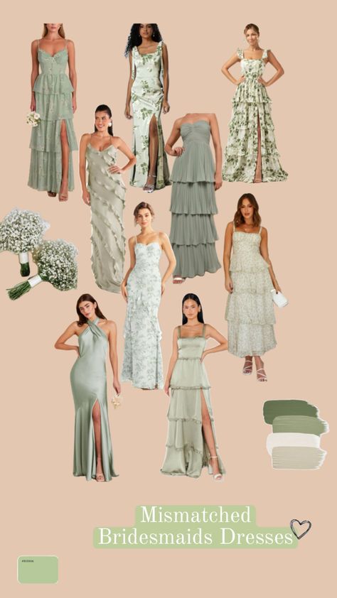 Sage green, dress, bridesmaid, floral Sage Silk Green Bridesmaid Dresses, Birdy Grey Sage Green Bridesmaid, Friends Bridesmaid Dress, Mix Matched Sage Green Bridesmaid Dresses, Sage Green Bridal Party Bridesmaid Dress, Sage Mixed Bridesmaid Dresses, Green Different Bridesmaid Dresses, Jade Bridesmaid Dresses Color Schemes, Different Textures Bridesmaid Dresses