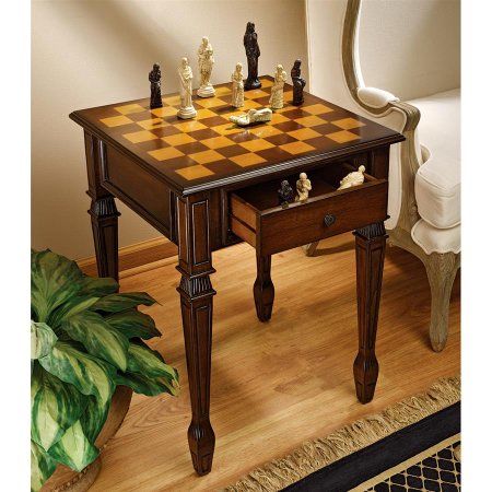 Chess Table, Wood Chess, Wood Finishes, Game Table, Design Toscano, Chess Pieces, Chess Set, Game Room Furniture, Table Games