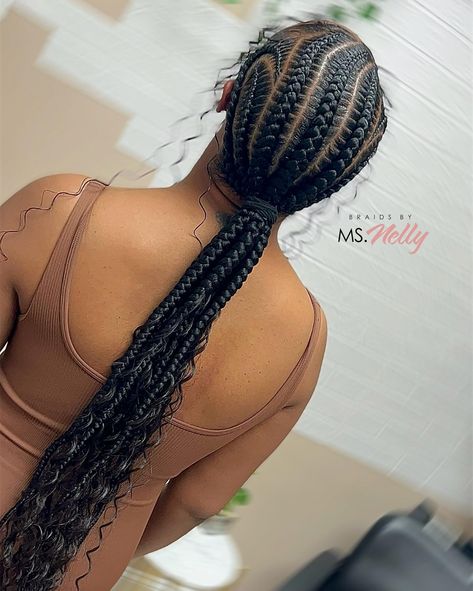 Boho Low Stitch Ponytail ✨ • #dallashair #dallashairstylist #dallasbraids #dallasbraider #braids #cornrows #stitchbraids #bohobraids #ponytail #longhair #longbraids #blackhair #thickhair Cornrows Into Low Ponytail, Braided Back Ponytail Hairstyles, Braided Back Ponytail, Back Ponytail Hairstyles, Stitch Ponytail, Back Ponytail, Braids Cornrows, Stitch Braids, Low Ponytail