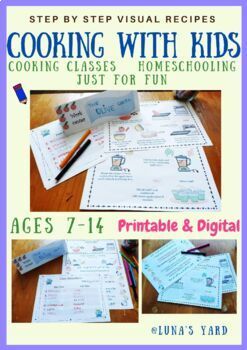 This is a printable and digital (for distance learning) product. It is suited for cooking classes, school projects, holidays, homeschooling, home cooking, etc.*****************************This Cooking Class project is a great activity for cooking classes, homeschooling, parties or fun with your kids.You can integrate in the curriculum. The activity promotes good social skills, fun learning, critical learning, math and responsibility.This product contains: - Step by step recipes with pictures (all are easy to do and cheap;):- Banana cake - needs baking- Chocolate cake in a mug - microwave baking- No bake mix cookies- No bake nutella cheesecake-Green smoothie- Kitchen Rules- Class Attendance Form- Measuring Dry Ingredients- Measuring Liquid Ingredients- Recipe Reading Skills- Measuring Tips- Cooking Curriculum For Kids, Homeschool Cooking Curriculum For Kids, Cooking Math Activities, Homeschool Cooking Lessons, Elementary Cooking Activities, Baking Activities For Kids, Kids Cooking Class Ideas, Cooking Activities For Kids, Homeschool Cooking