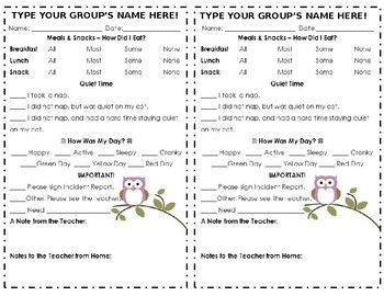 Preschool Daily Sheet Preschool Daily Sheet, Preschool Daily Report, Daycare Daily Sheets, Kids Coping Skills, Daycare Organization, Owl Theme Classroom, Infant Lesson Plans, Daycare Forms, Owl Classroom