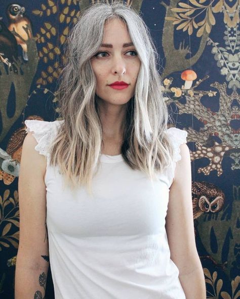 Grey Hair Red Lipstick, Grombre Transition, Silver Hair Natural, Liz Kamarul, Gray Transition, Hair Blending, Granny Hair, Grey Hair Transformation, Hair Transition