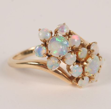 . Antique Opal Ring, Vintage Cocktail Ring, Daisy Ring, Jewelry Post, Finger Rings, Bling Rings, Opal Ring, Gems Jewelry, Yellow Gold Ring