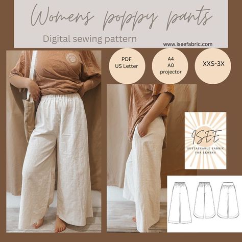 Flaunt your feminine style with these elegant wide leg pants, featuring a flowy silhouette and feminine poppy print.. #dress #patterns #fashion Dresser Alternative, Poppy Print Dress, Wide Leg Pants Pattern, Cottagecore Kitchen, High Waisted Wide Leg Pants, Dress Patterns Free, Womens Wide Leg Pants, Poppy Print, Pattern Play