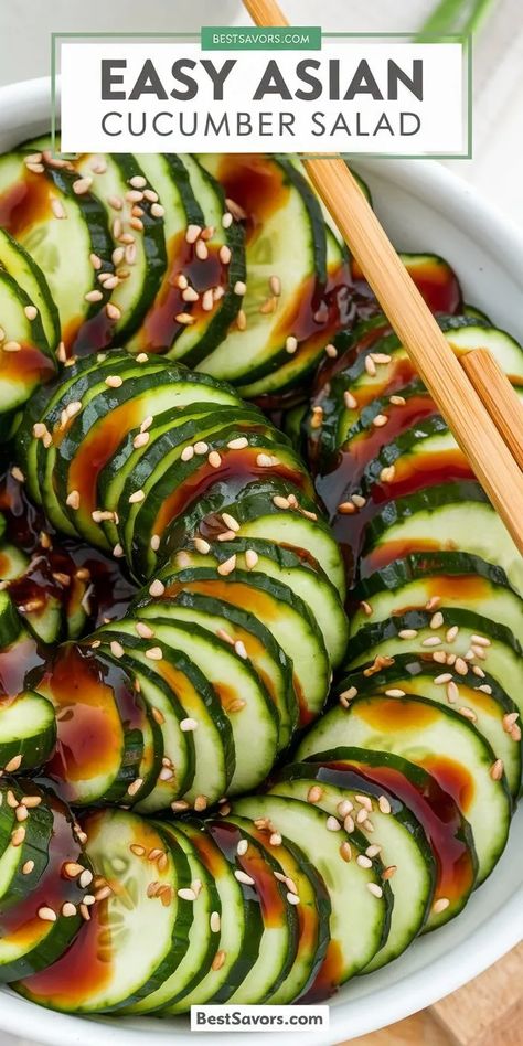 Asian Cucumber Salad Ready in 10 Minutes Sesame Cucumber Salad Asian, Dinner With Cucumber, Cucumber Rice Vinegar Salad, Rice And Cucumber, Spiralized Cucumber Salad, Spring Roll Cucumber Salad, Cucumber Dinner Recipes, Sliced Cucumber Recipes, Sushi Cucumber Salad