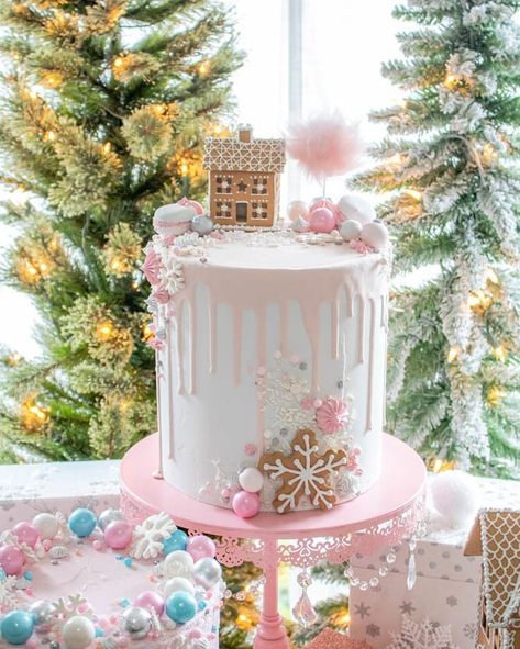 Pretty Cake Ideas, Gingerbread Birthday Party, Winter Wonderland Cake, Winter Wonderland Birthday Party, Candyland Cake, Fake Cakes, 6th Birthday Cakes, Winter Wonderland Birthday, Gingerbread Party