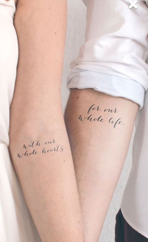 Couple Quote Tattoos Marriage, Romantic Tattoos, Marriage Tattoos, Him And Her Tattoos, Couple Tattoos Love, Tattoos Creative, Best Couple Tattoos, Romantic Tattoo, Tattoo Placements