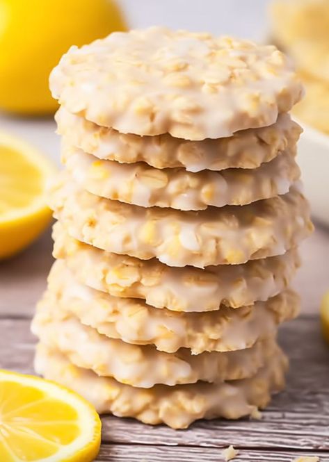 Delish Recipes Soft Lemon Oatmeal Cookies, No Bake Lemon Oatmeal Cookies, Lemon Oatmeal Cookies, Lemon Oatmeal, Cookies No Bake, No Bake Lemon, Oatmeal Cookies Easy, Old Fashioned Oatmeal, Lemon Cookies Recipes