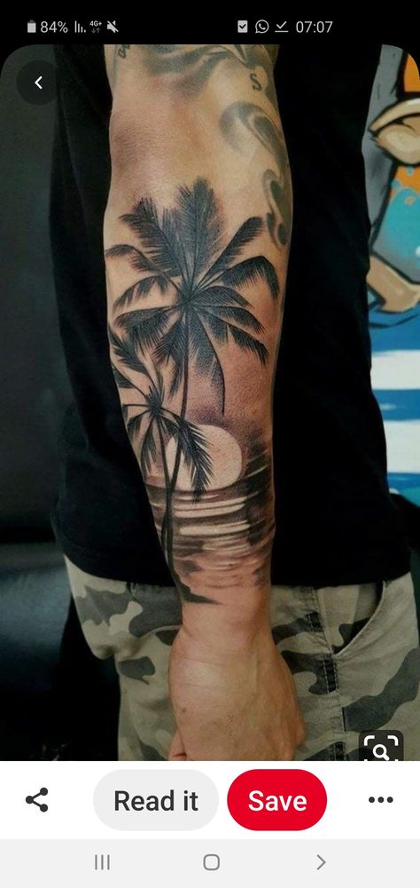 Tropisches Tattoo, Biomechanical Tattoo Design, Cool Shoulder Tattoos, Model Tattoo, Palm Tattoos, Mens Shoulder Tattoo, Cool Forearm Tattoos, Palm Tree Tattoo, Tattoos Geometric