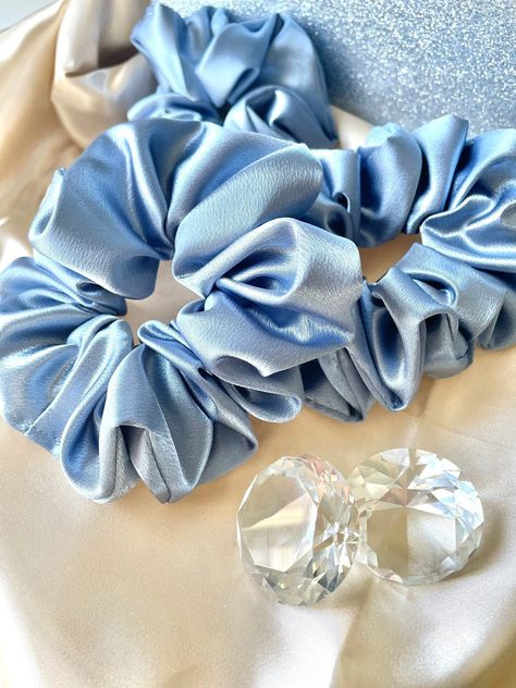 Cinderella Gown, Blue Scrunchie, Hair Acessories, Scrunchie Styles, Boring Hair, A Pony, Satin Silk, Soft And Gentle, Satin Material