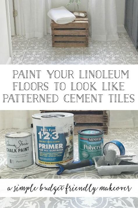 Full Tutorial with FREE Stencil Download, All Products Listed, and A How To Video on How To Paint Your Linoleum Floors To Look Like Cement Tiles- By Plum Pretty Decor and Design Painting Linoleum Floors, Paint Linoleum, Linoleum Floors, Floor Stencil, Astuces Diy, Stenciled Floor, Linoleum Flooring, Cement Tiles, Simple Budget