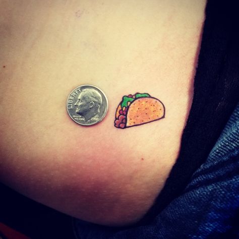 Tiny micro taco tattoo Small Tattoos Arm, Taco Tattoo, Taco Tattoos, Mexican Tattoo, Best Tattoo Ever, Food Tattoos, Small Tats, Small Home Decor, Body Accessories