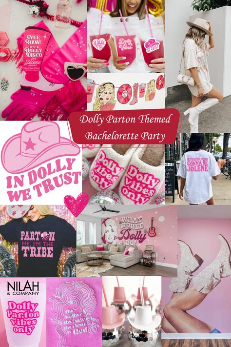 Dolly Parton Themed Bachelorette Party, Dolly Parton Bachelorette Party, Themed Bachelorette Party, Bachelorette Planning, Rehearsal Dinner Outfits, Bachelorette Bachelor Party, Nashville Bachelorette, Bachelorette Party Themes, Bach Party