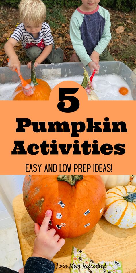 5 easy and simple pumpkin activities for 1, 2, and 3 year olds. Fun pumpkin ideas for toddlers and kids that are easy to set up and keep them entertained for daycare, preschool, school, or home! Pumpkin Activities Preschool, Autumn Themed Activities, Activities For One Year Olds, Pumpkin Activities, Fun Pumpkins, Zucca Halloween, Activities For Toddlers, Homeschool Activities, Pumpkin Theme