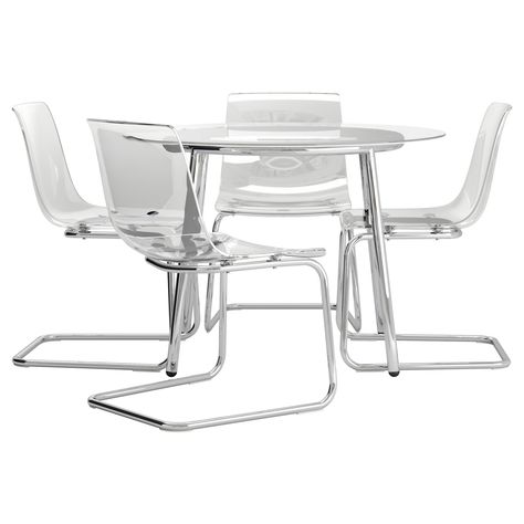 SALMI/TOBIAS Table and 4 chairs - IKEA Round Living Room Table, Idea Lab, Apartment Wishlist, Acrylic Dining Chairs, Porch Chairs, Small Kitchen Tables, Acrylic Chair, Cheap Chairs, Acrylic Set