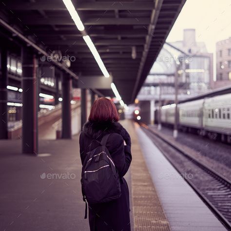 Railway station. Beautiful girl is standing on platform and waiting for train. Woman travels light by Natabuena. Railway station. Beautiful girl is standing on platform and waiting for train. Woman travels light in evening. Middle... #Sponsored #standing, #platform, #waiting, #girl Train Poses, Songs Aesthetic, Train Pics, Work Train, Girl Train, Good Insta Captions, Train Tour, Travel Pictures Poses, Train Photography