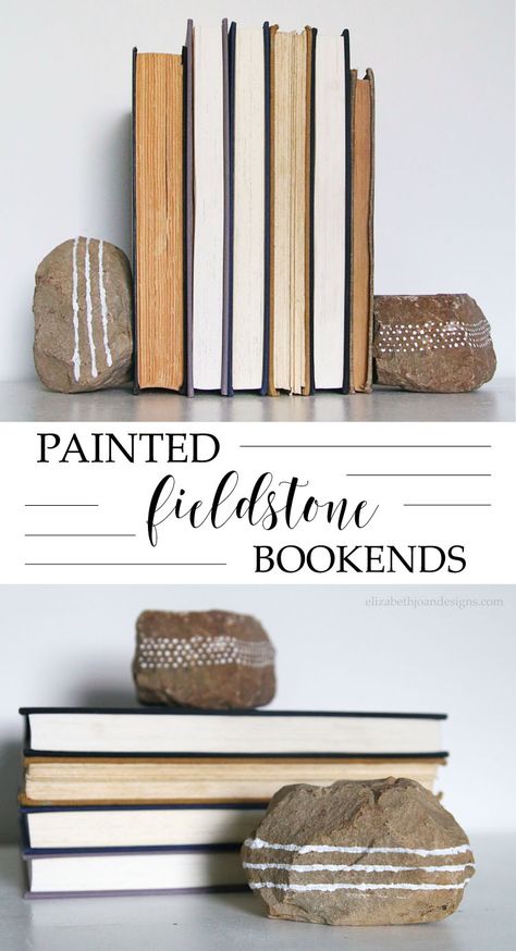 This would be so cute for a boy's room! Painted Fieldstone Bookends - a great 5 minute craft to repurpose fieldstone rocks.  Learn how to make fun DIY Project for your Bookshelf Do It Yourself Decoration, Diy Bookends, Outdoor Paint, Diy Coasters, Cute Home Decor, Hem Design, Handmade Books, Décor Diy, Cool Diy Projects