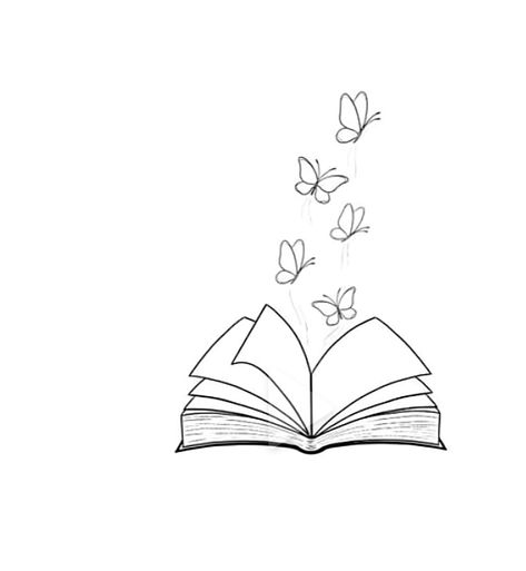 Cool Book Drawings, Small Book Drawings, Flowers Coming Out Of Book Drawing, Minimalist Book Drawing, Easy But Cute Drawings, Bookworm Doodle, Open Book Drawing Simple, How To Draw An Open Book, Book Butterfly Tattoo