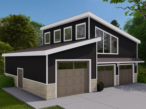 Modern Garage Apartment, 065G-0055 Boat Garage With Apartment, Shop With Adu, Garage With Living Quarters Upstairs, Backyard Suite, Garage With Studio Apartment, House Garage Ideas, Detached Garage With Apartment, Garage With Apartment Above, Modern Garage Apartment