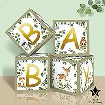 Baby Blocks Decoration, Sage Green Baby Shower, Gender Reveal Box, Woodland Theme Baby, Woodland Baby Shower Decorations, Woodland Birthday Party, Jungle Baby Shower Theme, Green Baby Shower, Woodland Birthday