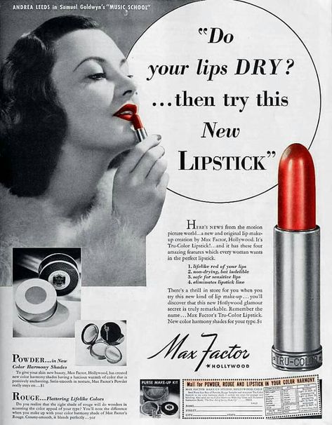 Max Factor 1939 1940s Makeup, Historical Makeup, Ida Lupino, Lipstick Ad, Vintage Makeup Ads, Makeup Ads, Perfume Ad, Retro Beauty, Print Advertisement