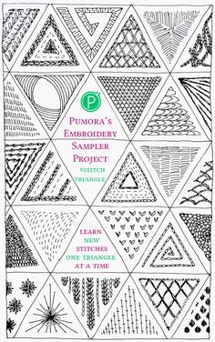 Triangle Embroidery Design, Embroidery Sampler Ideas, Geometric Embroidery Motifs, Zentangle Embroidery, Geometric Embroidery Patterns, Embroidery Sampler Pattern, Embroidered Headbands, Embroidery Stitch Sampler, Triangle Embroidery