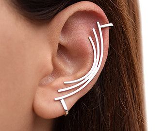 Rose Gold Ear Cuff, Silver Ear Cuff Earrings, Ear Cuff Piercing, Gold Ear Climbers, Branch Earrings, Pierced Ear, Cuff Earring, Ear Climbers Earrings, Silver Statement Earrings