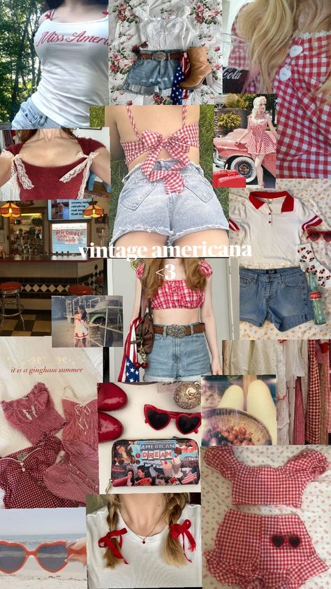 50s Americana Aesthetic, Vintage Americana Summer Outfits, American Coquette Outfits, Coquette Americana Outfits, Americana Coquette Outfit, Coquette Americana Aesthetic, Dreamgirl Aesthetic, 50s Coquette, Vintage Americana Outfits