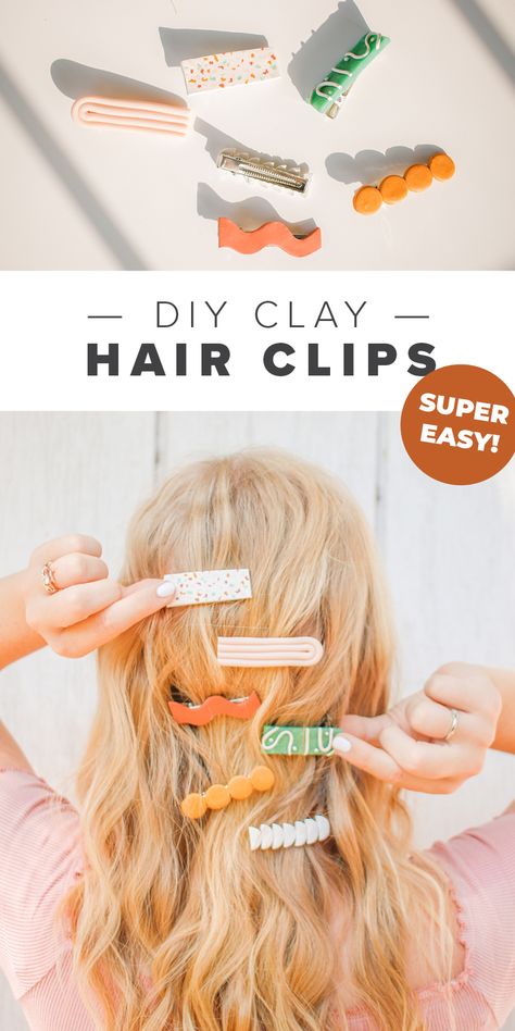 DIY Clay Hair Clips- Learn how to make clay barrettes with this tutorial! Fimo Hair Accessories, How To Make Clay Hair Clips, Clay Clip On Earrings, Air Dry Clay Hair Accessories, Clay Hair Clips Diy, Polymer Hair Accessories, Diy Earring Tutorial, Fimo Hair Clips, Jewelry How To Make