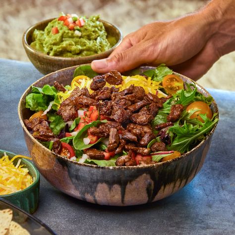 Beyond Steak Taco Salad Serves: 2-3 Beyond Steak, Chipotle Salad Dressing, Pregnancy Meal Plan, Vegan Steak, Steak Tips, Meat Steak, Recipes Appetizers, Superbowl Snacks, Vegan Burger