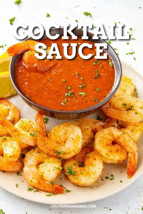 Cocktail Sauce Recipe - A spicy cocktail sauce recipe that goes perfectly with shrimp or prawns, with plenty of horseradish flavor. Learn how to make cocktail sauce at home. #Shrimp #Sauce Spicy Cocktail Sauce, Dinner Recipes Shrimp, Appetizers Shrimp, Shrimp Dinner Recipes, Sauces For Chicken, Mexican Sauces, Spicy Food Recipes, Italian Sauces, Homemade Cocktail Sauce