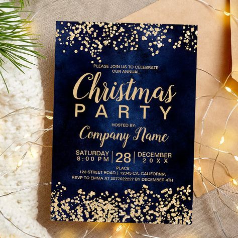 $2.8 | Chic gold glitter navy corporate Christmas party - elegant typography, confetti, dark gray, gold glitter, corporate christmas, winter holiday party, modern xmas party, sparkles, elegant, employees party Christmas Invites, Corporate Christmas Party Invitations, Corporate Christmas Party, Christmas Party Host, Business Birthday, Corporate Christmas Parties, Christmas Place Cards, Winter Holiday Party, Chic Invitation