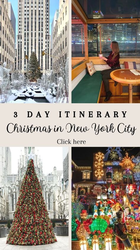 A sample three day itinerary for your Christmas in New York City. The perfect New York travel guide for the holidays and first timers. New York Christmas Time, New York Trip Planning, New York In December, Christmas In New York City, New York City December, Nyc In December, Christmas Travel Destinations, Christmas Nyc, Nyc Itinerary