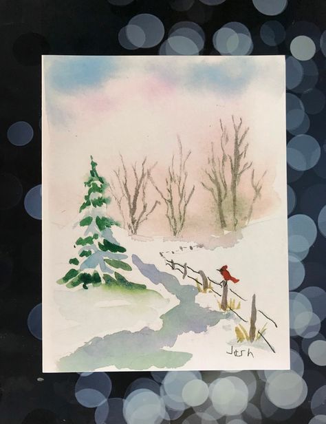 Countryside Christmas, Painted Christmas Cards, Water Coloring, Coloring Techniques, Christmas Card Art, Winter Watercolor, Diy Watercolor Painting, Watercolor Christmas Cards, Watercolor Greeting Cards