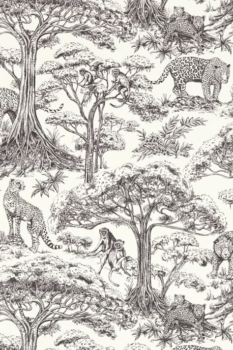 Buy Clarke and Clarke Noir Kisumu Wallpaper from the Next UK online shop Print Inspiration Textile, Dior Hotel, Africa Wallpaper, Safari Illustration, Sweat Quotes, Dior Print, Noir Wallpaper, Wildlife Wallpaper, Blue Dior