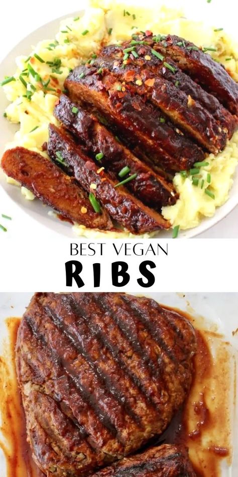 Jackfruit Ribs Vegan Recipes, Vegan Meat Replacements, Vegan Ribs Recipe, Jackfruit Ribs, Seitan Ribs, Recipes No Meat, Viking Recipes, Vegan Grill, Burger Vegetarian