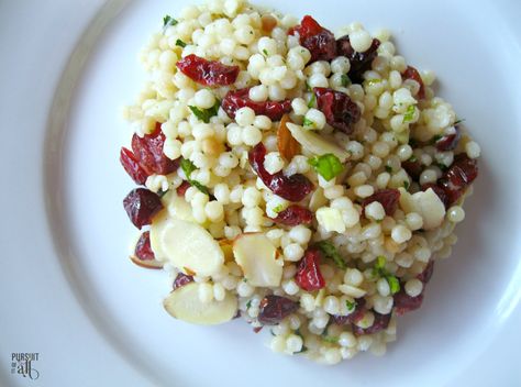 Cranberry Almond Couscous Salad - Pursuit of it All Pearl Recipe, Cranberries Salad, Couscous Pilaf, Chicken And Feta, Carrots Chicken, Curried Couscous, Pearl Couscous Salad, Almonds Recipe, Mediterranean Quinoa