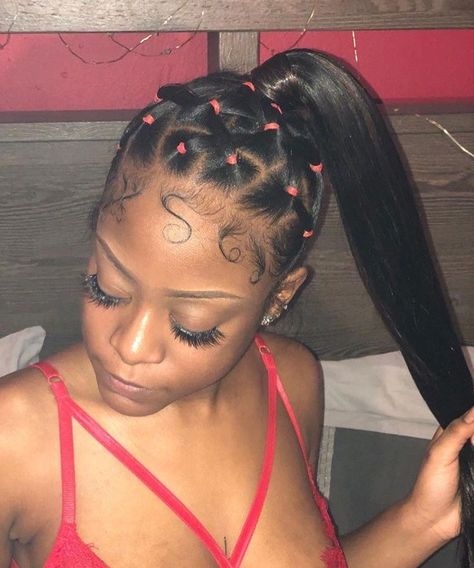 High Ponytail With Rubber Bands, Rubberband Ponytail Weave Braid, Rubberband Hairstyles Black Women Weave, Criss Cross Rubber Band Ponytail, Rubber Band Updo Hairstyles, Rubberband Method Hairstyles, Rubberband Hairstyles Black Women, Rubber Band Hairstyles For Kids, Braided Ponytail Black Hair