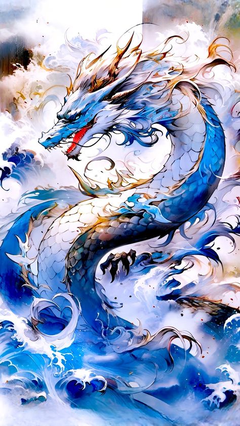 Japanese Water Dragon, Water Dragon Tattoo, Chinese Dragon Art, Asian Dragon, Live Screen Wallpaper, Dragon Images, Mythical Animal, Japanese Dragon, Fantasy Creatures Art