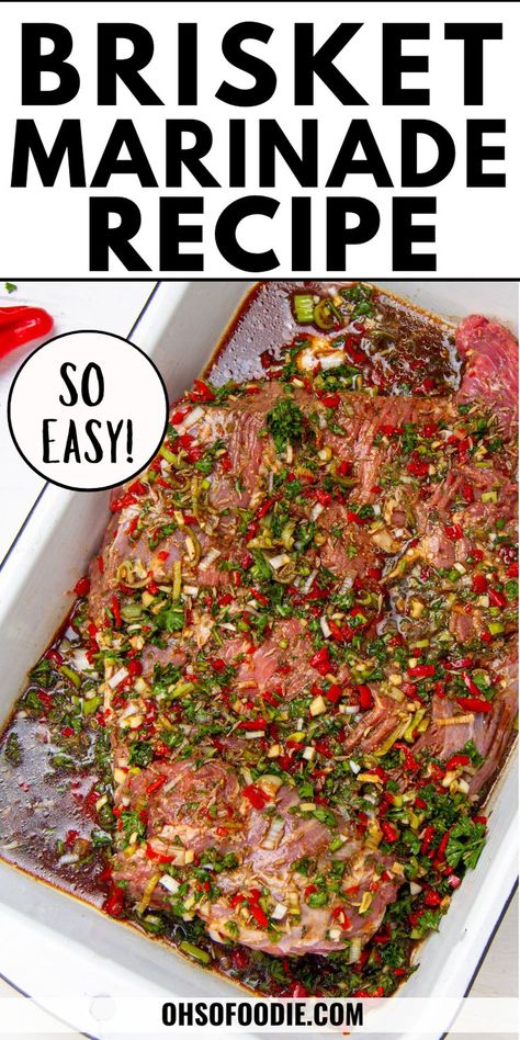 Text reads Brisket Marinade Recipe - So Easy! Smoked Brisket Marinade, Beef Brisket Marinade, Overnight Brisket, Roast Beef Marinade, How To Make Brisket, Best Brisket Recipe, Brisket Marinade, Best Brisket, Grilled Brisket